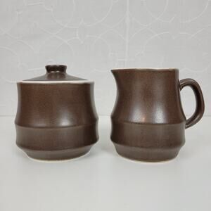 Vintage Ceramic Pitcher & Sugar Bowl Stoneware Brown Mid Century Made In Japan